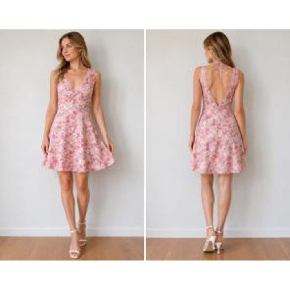 NWT Altar’d State Pink Floral Lace Trim Tie Back Mini Dress Small - Picture 9 of 9